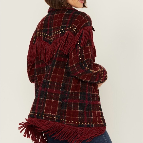 Plaid Fringe Jacket with Studded Details - Picture 3 of 8